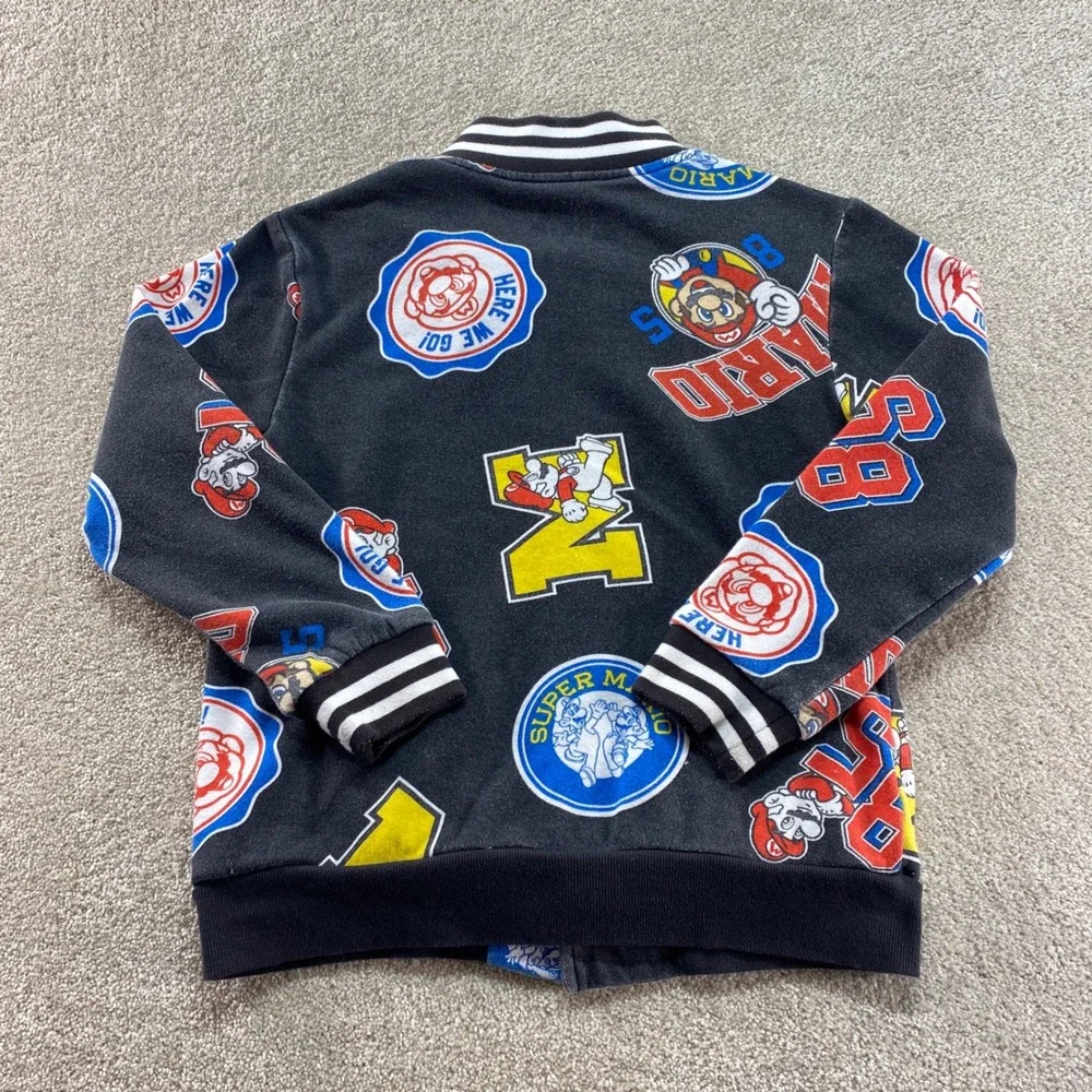 Nintendo Super Mario Bomber Jacket Boys‎ Medium Black All Over Print Varsity